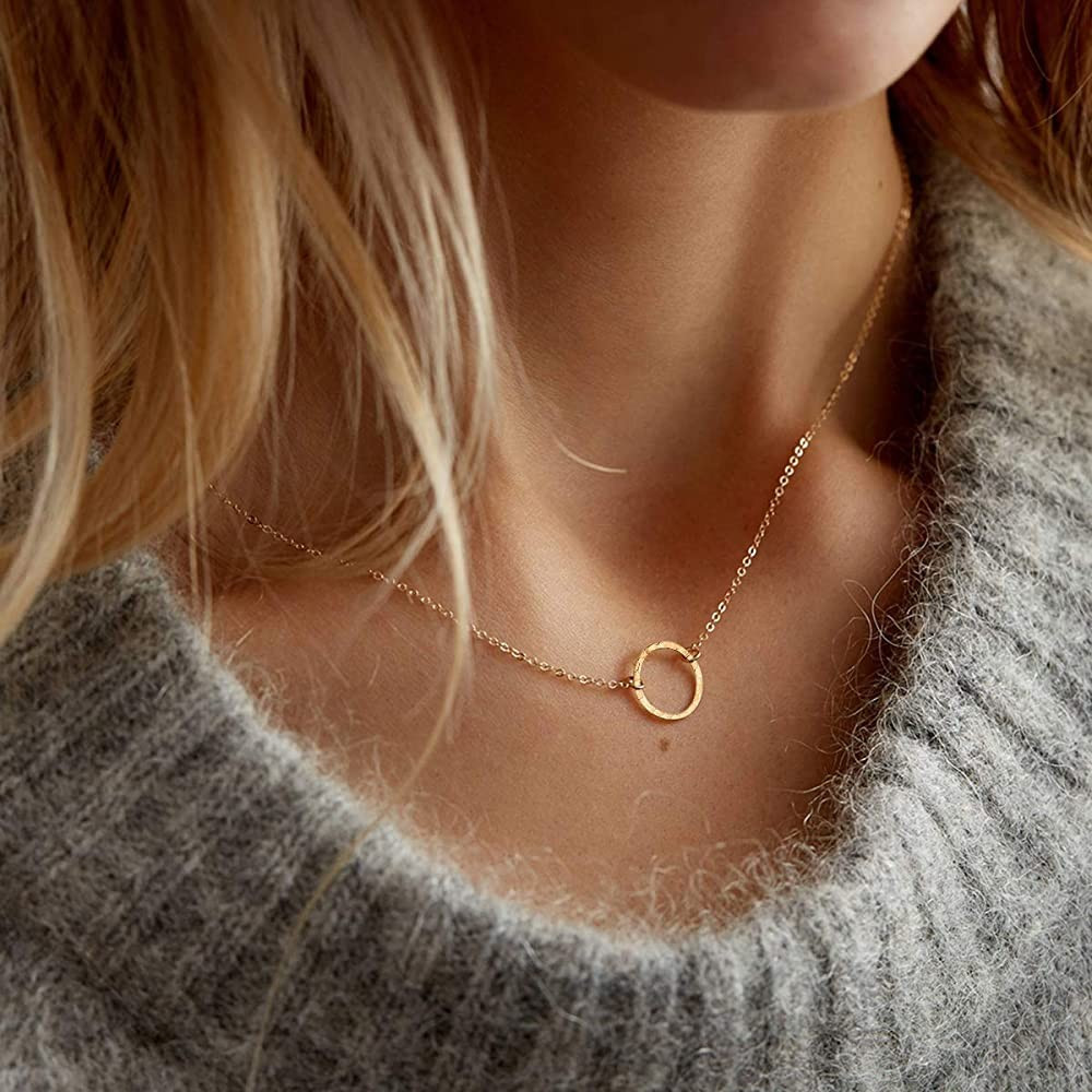 Ldurian Dainty Circle Karma Choker Necklace 14K Real Gold Plated Delicate Circle Necklace for Wom... | Amazon (US)