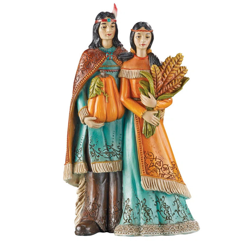 Hand-Painted Native American Couple Thanksgiving Decorative Statue | Wayfair North America