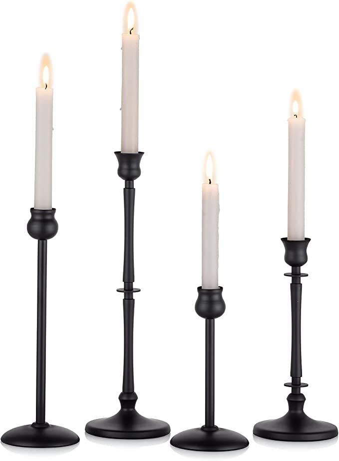 Nuptio Matte Black Candle Holders for Candlesticks & Taper Candles - Set of 4 Candlestick Holder ... | Amazon (US)