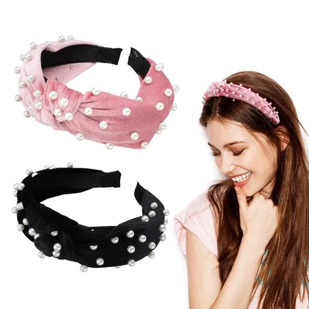 Pearl Knotted Headbands For Women - EEEkit Wide Turban Headband Vintage Velvet Hairband With Faux Pe | Walmart (US)