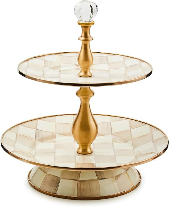 MACKENZIE-CHILDS Two-Tier Sweet Stand, Brown-and-White Mocha Check | Amazon (US)