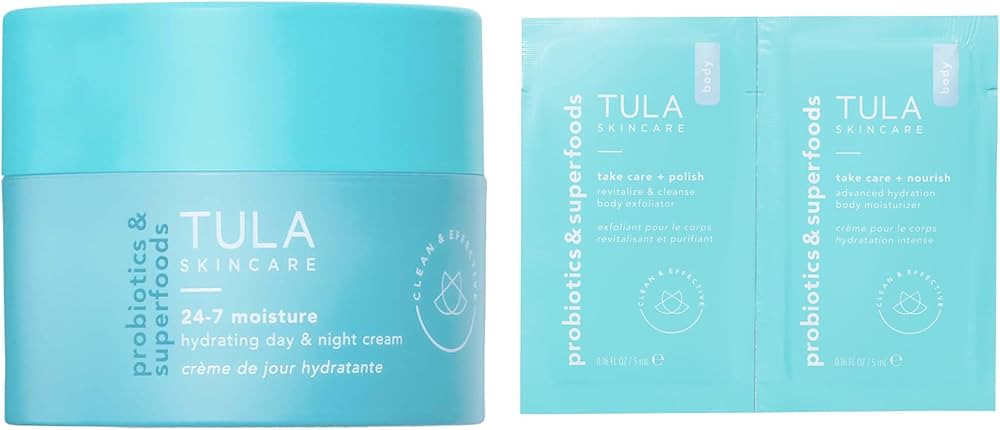 TULA Skin Care 24-7 Hydrating Day & Night Cream + Body Moisturizer/Exfoliator Packette - Anti-Agi... | Amazon (US)