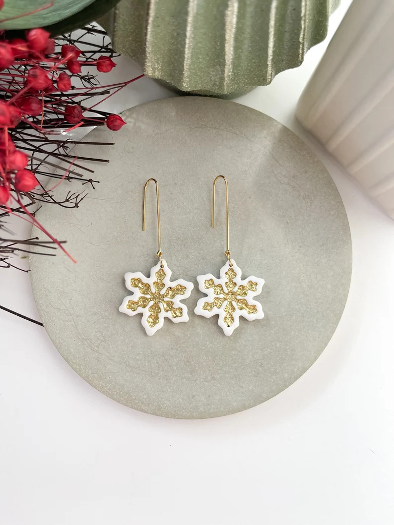 Gold Snowflake Dangles Christmas Drop Snowflakes - Etsy | Etsy (US)