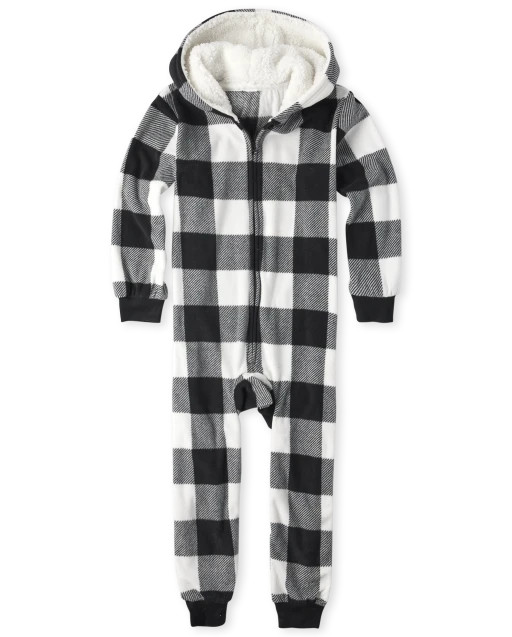 Unisex Kids Matching Family Christmas Long Sleeve Buffalo Plaid Fleece Hooded One Piece Pajamas |... | The Children's Place
