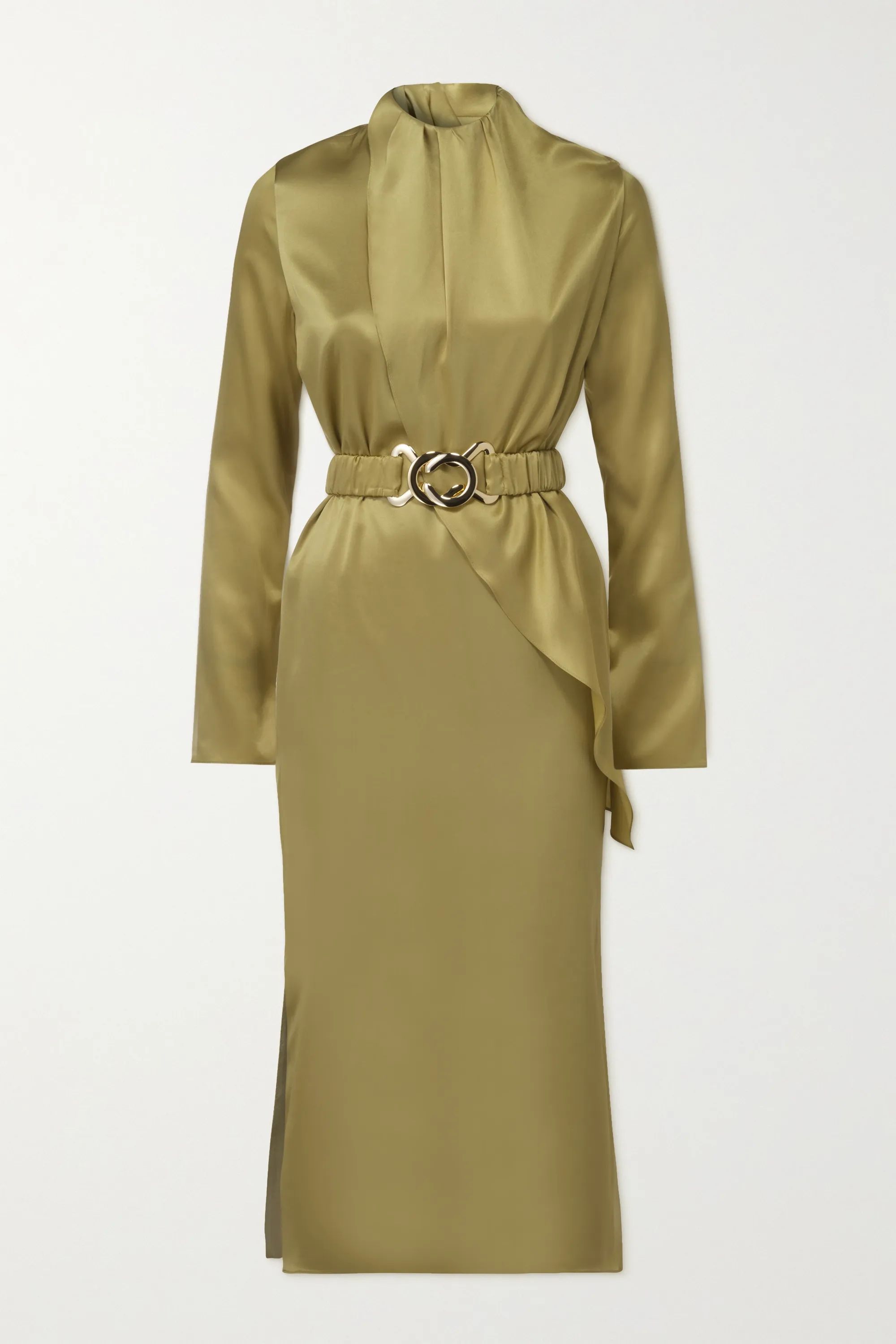 Green Berna belted draped silk-satin midi dress | Dodo Bar Or | NET-A-PORTER | NET-A-PORTER (UK & EU)