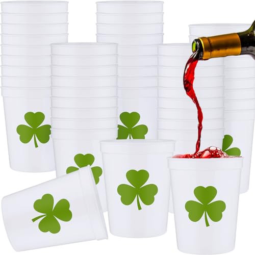 Patelai 32 Pcs St Patricks Day Party Plastic Cups Bulk 16 oz Reusable Lucky Shamrock Cups for St Patricks Day Party Adults Drink Snacks Irish Festival Favors Supplies(White) | Amazon (US)