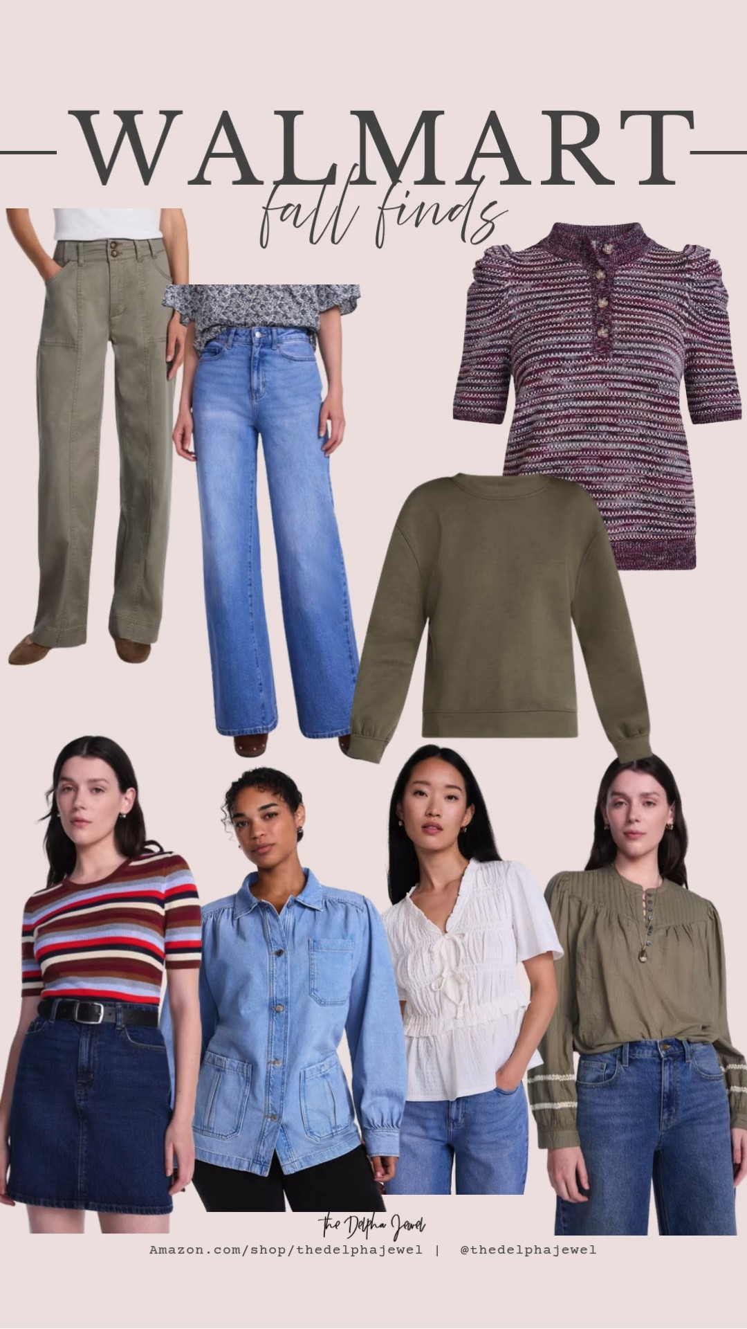 Fall finds that are equal parts cozy, classic, and effortlessly stylish 🤎🍂

•Olive wide-leg pants – the perfect polished yet comfortable neutral for fall
•Classic wide-leg jeans – an easy everyday denim with a flattering, relaxed fit
•Burgundy patterned henley – a cozy statement top with the prettiest fall colors and button details
•Olive crewneck sweatshirt – a simple, soft layer you’ll want to throw on with everything
•Striped fitted tee – the cutest pop of color for pairing with denim or layering under a jacket
•Chambray utility jacket – lightweight, versatile, and perfect for those in-between fall days
•White ruffle blouse – feminine, flattering, and easy to dress up or down
•Olive peasant blouse – a flowy, effortless top with pretty details and an easy fit

*adding to cart* ✨

Over 40 style, fall outfits women, work outfits, business casual workwear, back to school outfits, teacher outfits

#LTKxWalmart #LTKOver40 #LTKMidsize