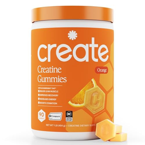Create Creatine Monohydrate Gummies for Men & Women, Boost Focus, Strength, and Endurance, Anti-Melting Formula, Vegan, Gluten-Free, Non-GMO, 1.5g of Creatine per Gummy (Orange) | Amazon (US)