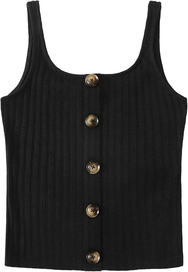 SweatyRocks Women's Sleeveless Vest Button Front Crop Tank Top Ribbed Knit Belly Shirt | Amazon (US)