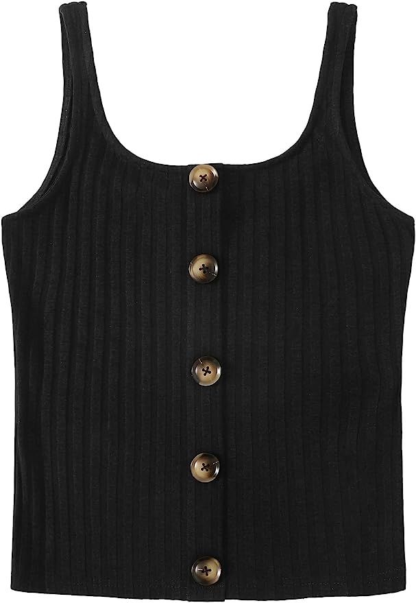 SweatyRocks Women's Sleeveless Vest Button Front Crop Tank Top Ribbed Knit Belly Shirt | Amazon (US)