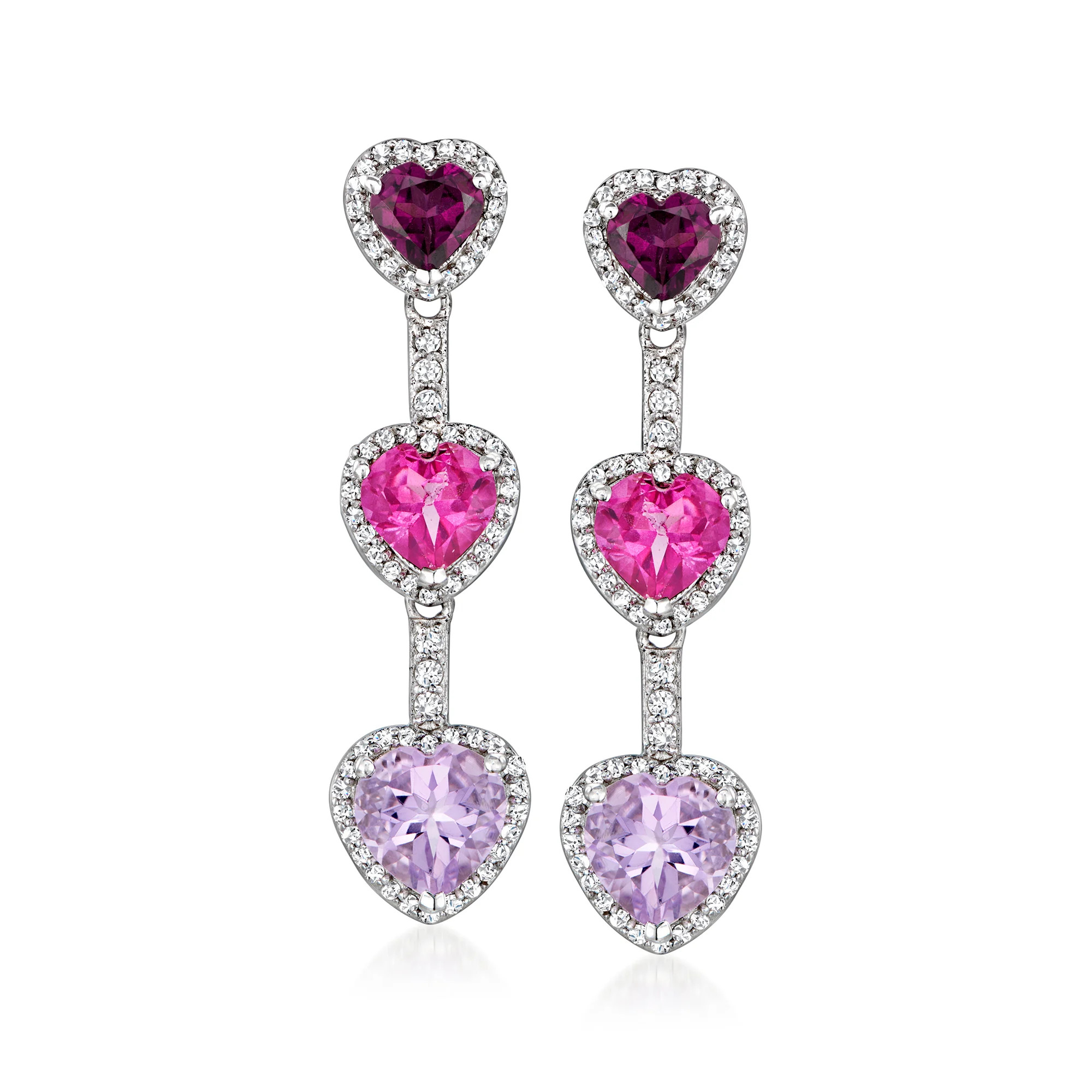 9.20 ct. t.w. Multi-Gemstone Heart Drop Earrings in Sterling Silver | Ross-Simons