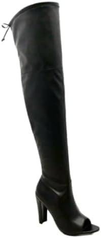 Wild Diva Morris58 Black Peep Toe Over The Knee Thigh High Suede Boots On Chunky Block Heel -Black Pu 7 | Amazon (US)