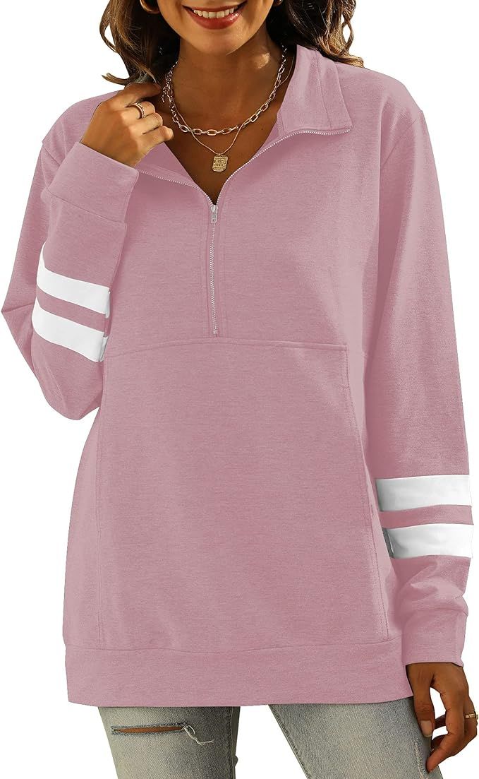 JULYCLO Womens Half Zip Pullover Long Sleeve Sweatshirt Fall Tops With Pockets | Amazon (US)
