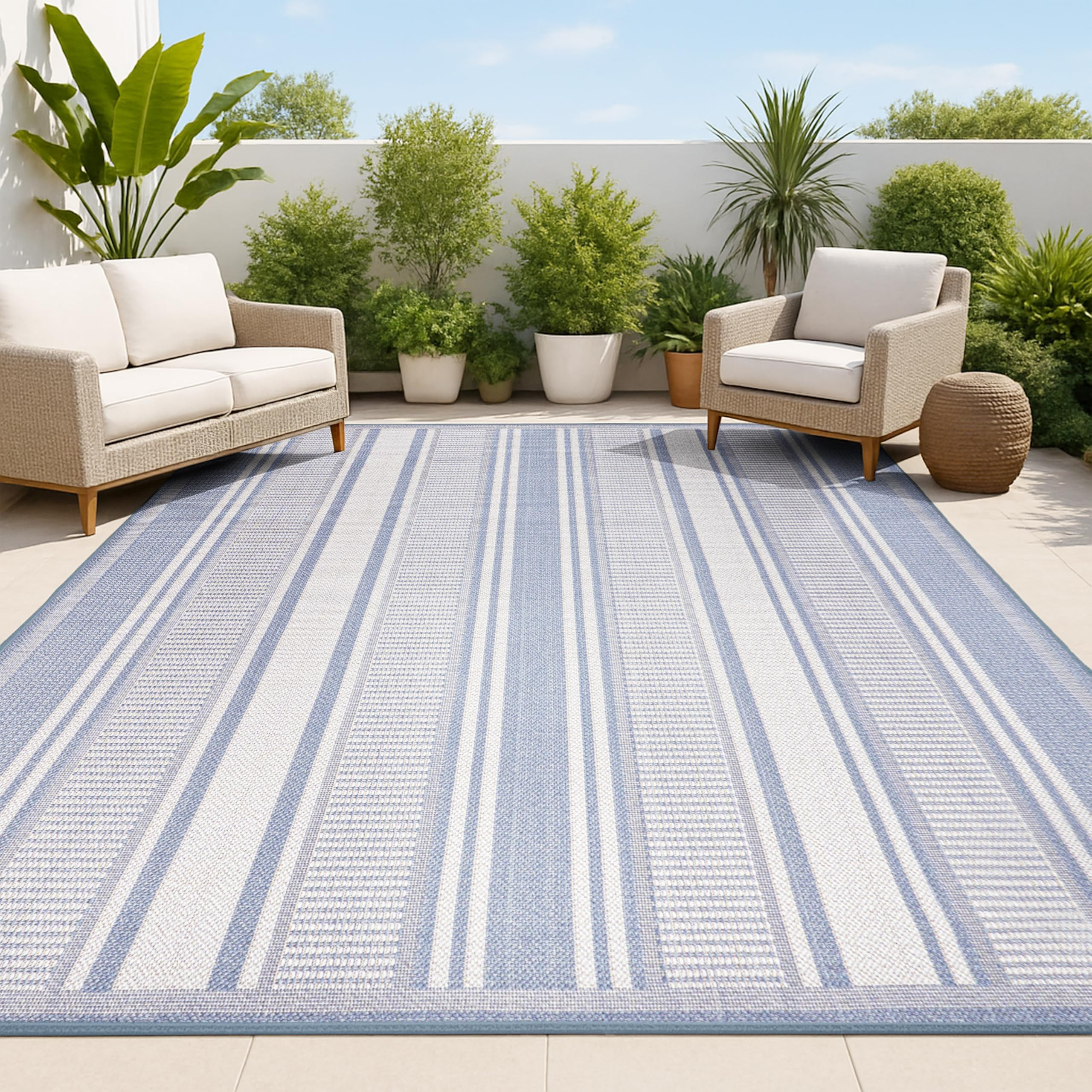 JONATHAN Y SMB202E-8 Haynes Modern Double Stripe Indoor Outdoor Area-Rug, Rustic, Transitional, F... | Amazon (US)