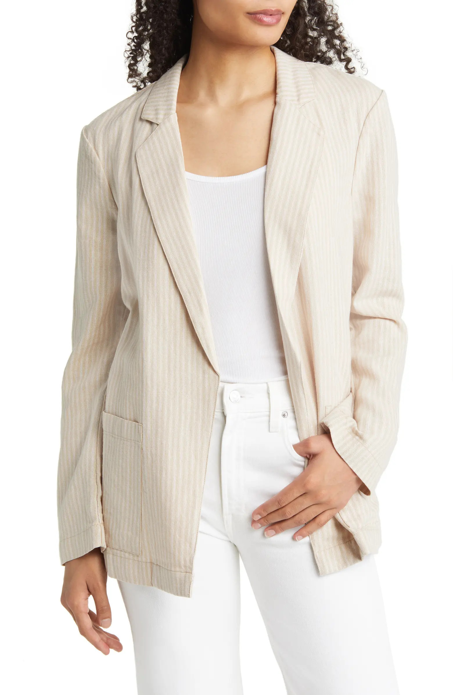 Open Front Stripe Linen Blend Blazer | Nordstrom