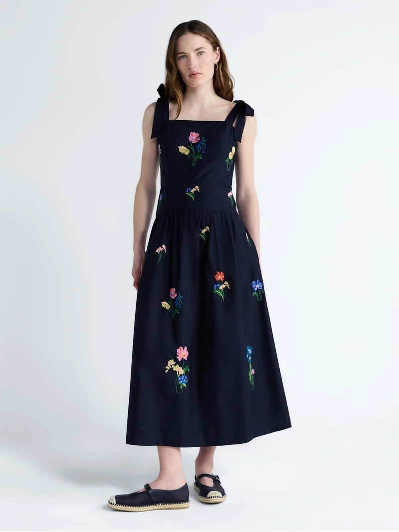 Free Assembly Women's and Women's Plus Embroidered Cotton Sleeveless Maxi Dress, Sizes XS-4X - Wa... | Walmart (US)