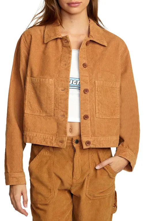 RVCA Jaded Corduroy Crop Shirt Jacket in Camel at Nordstrom, Size Medium | Nordstrom