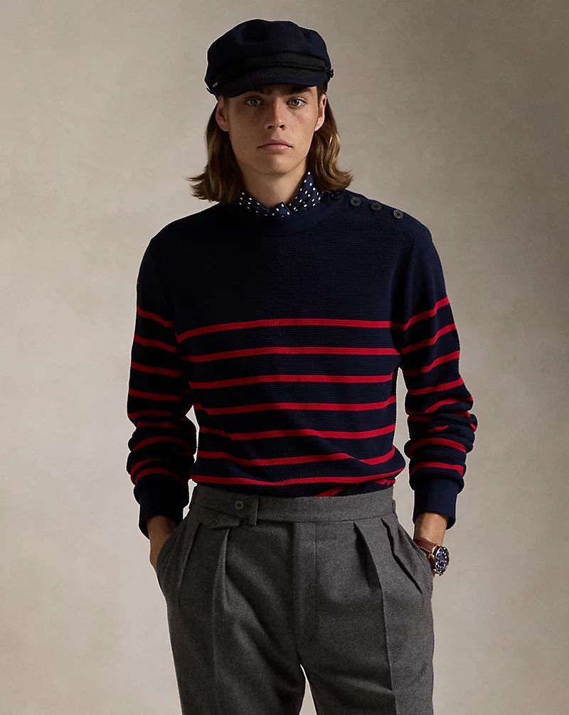 Striped Waffle-Knit Crewneck for Men | Ralph Lauren® UK | Ralph Lauren (UK)