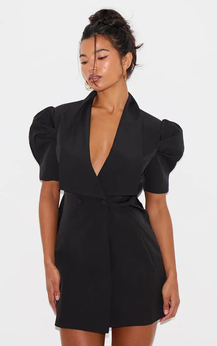 Black PrettyLittleThing Short Sleeve Bow Back Blazer Dress | Boohoo USA | boohoo (US & Canada)