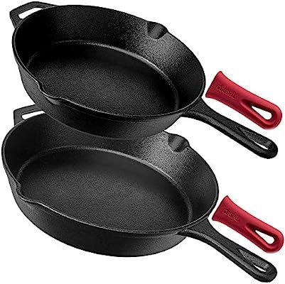 Pre-Seasoned Cast Iron Skillet 2-Piece Set (10-Inch and 12-Inch) Oven Safe Cookware - 2 Heat-Resi... | Amazon (US)