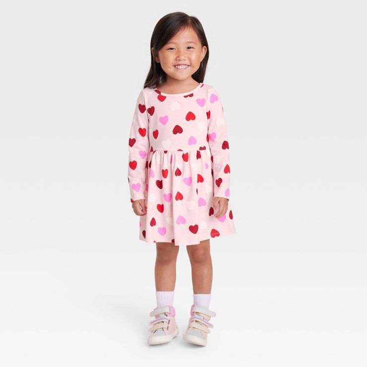 Toddler Girls' Heart Long Sleeve Dress - Cat & Jack™ Pink | Target