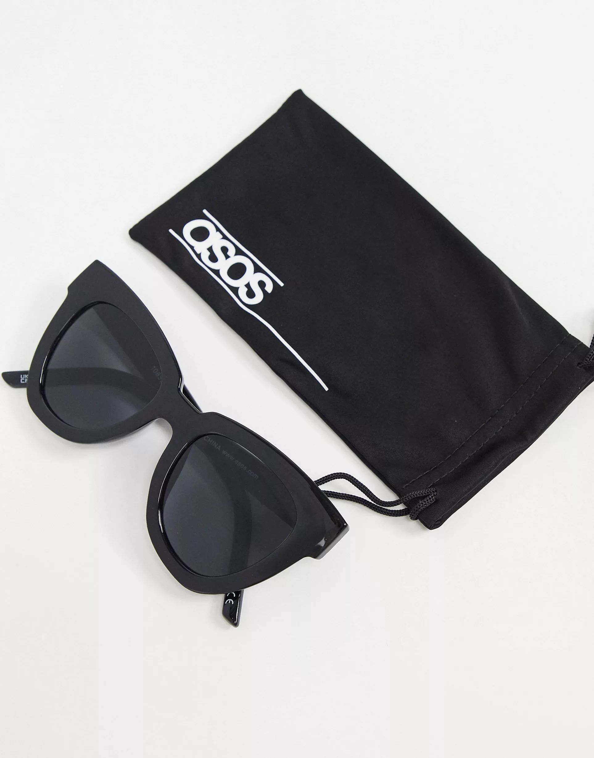 ASOS DESIGN frame chunky flare cat eye sunglasses in shiny black - BLACK | ASOS (Global)