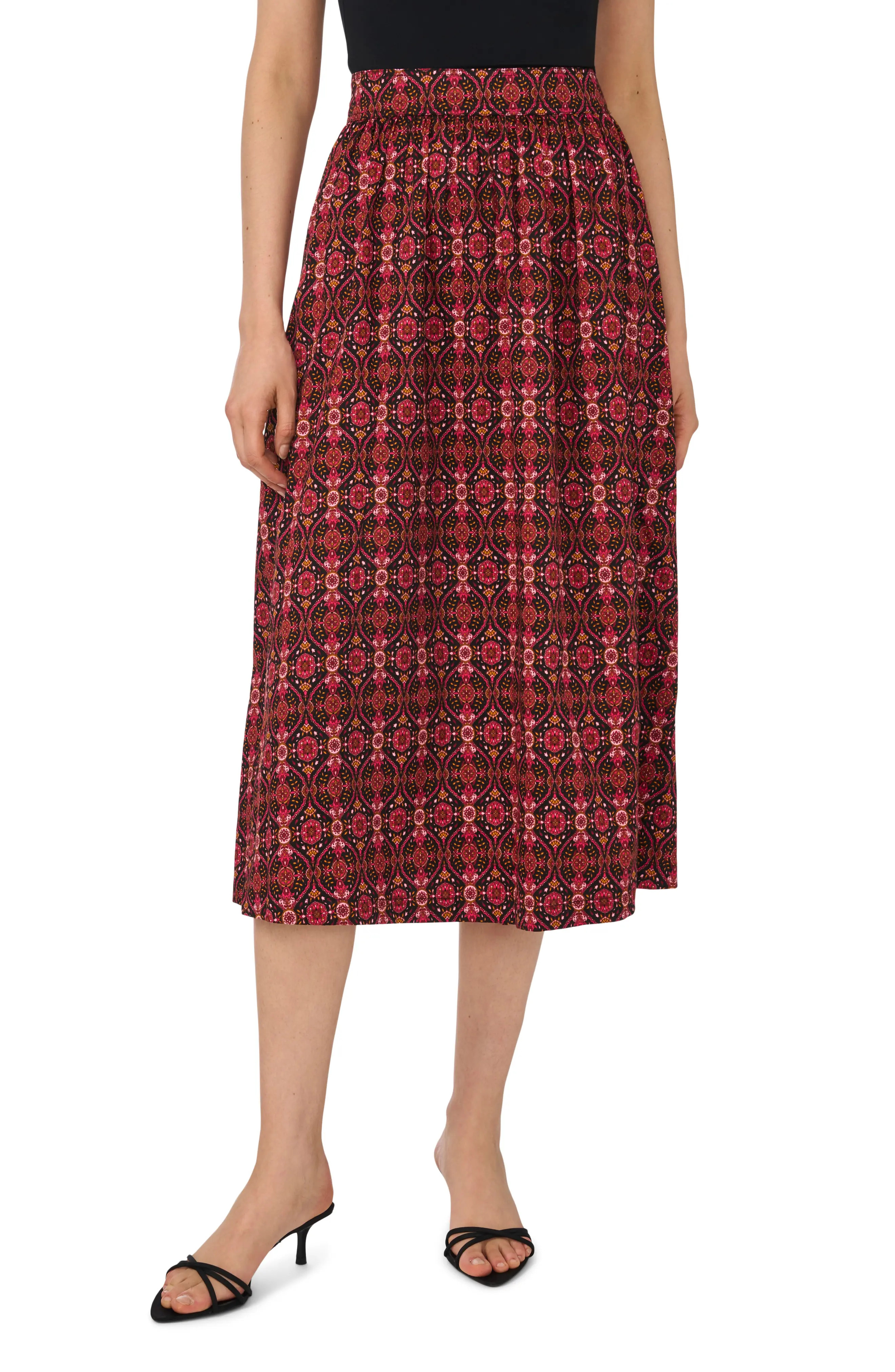 Print Stretch Cotton Midi Skirt (Women) | Nordstrom | Nordstrom