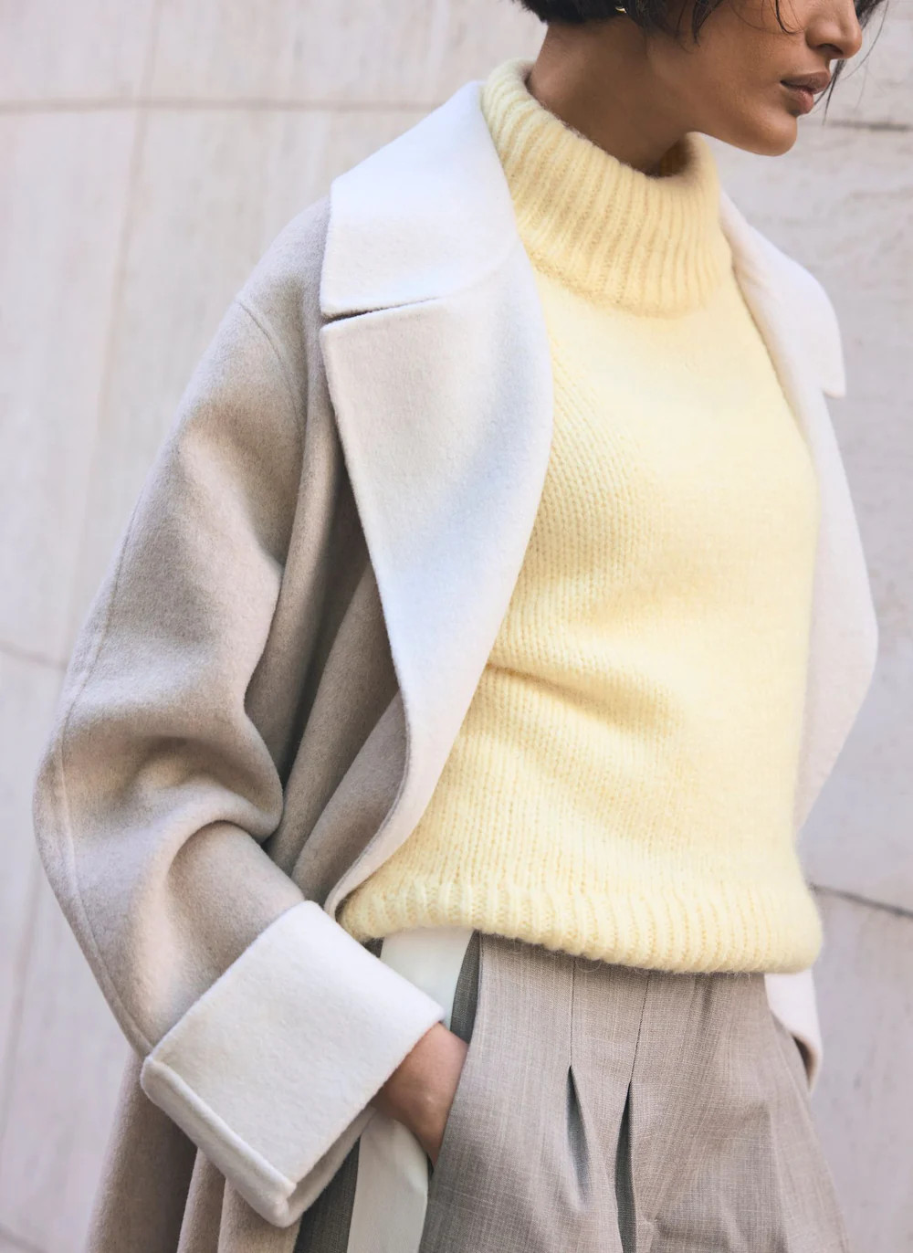 Neutral Wool Blend Double Breasted Coat | Mint Velvet