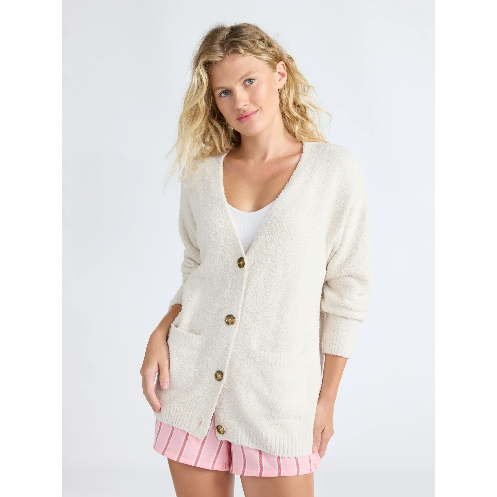 Joyspun Women's Fuzzy Front Pocket Cardigan, Sizes XS-3X - Walmart.com | Walmart (US)