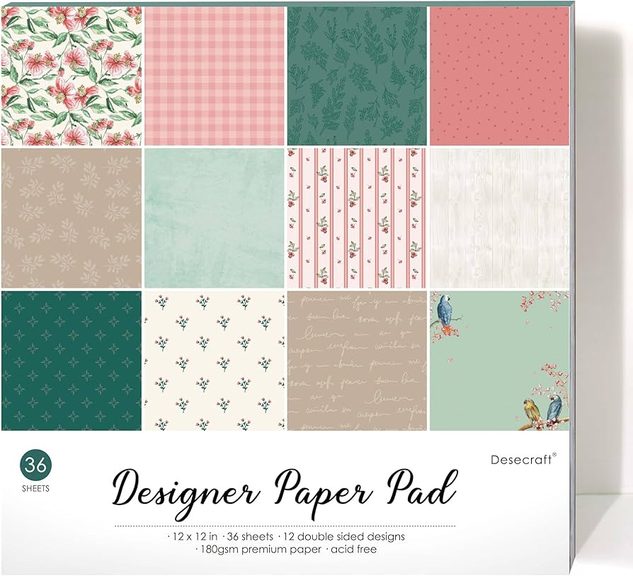 Vintage Pink Green 12x12 Scrapbooking Cardstock Decorative Paper - 36 Sheets - for Card Making Ba... | Amazon (US)