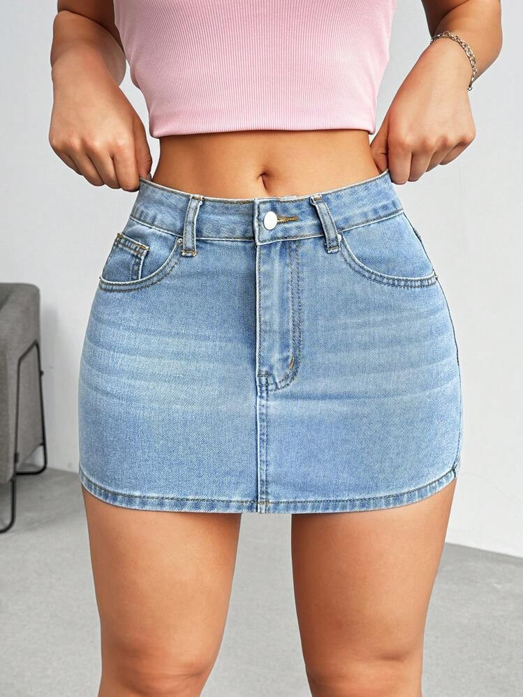 SHEIN MOD Coolmax Hoch Taillierte Denim Rock | SHEIN