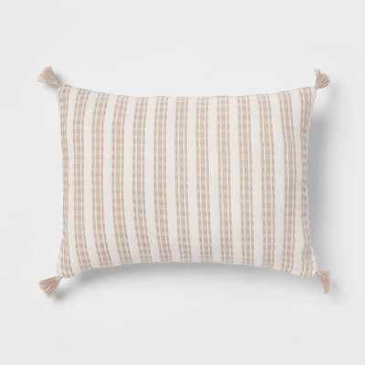 Oblong Woven Textured Decorative Throw Pillow White/Natural - Threshold™ | Target