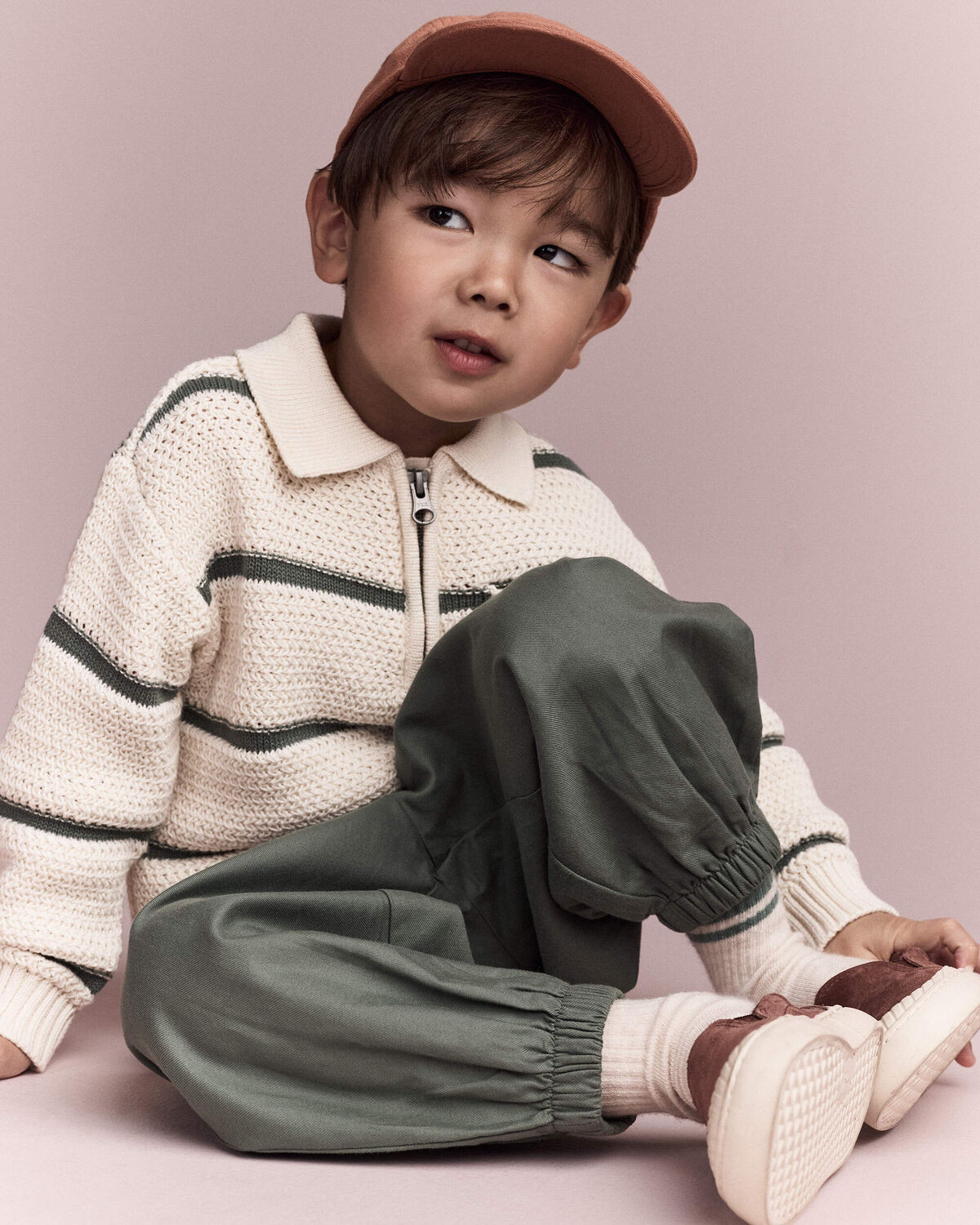 Toddler Boy Striped Quarter-Zip Sweater - Cream/Olive - Otter Avenue | Carter's | Carter's Inc