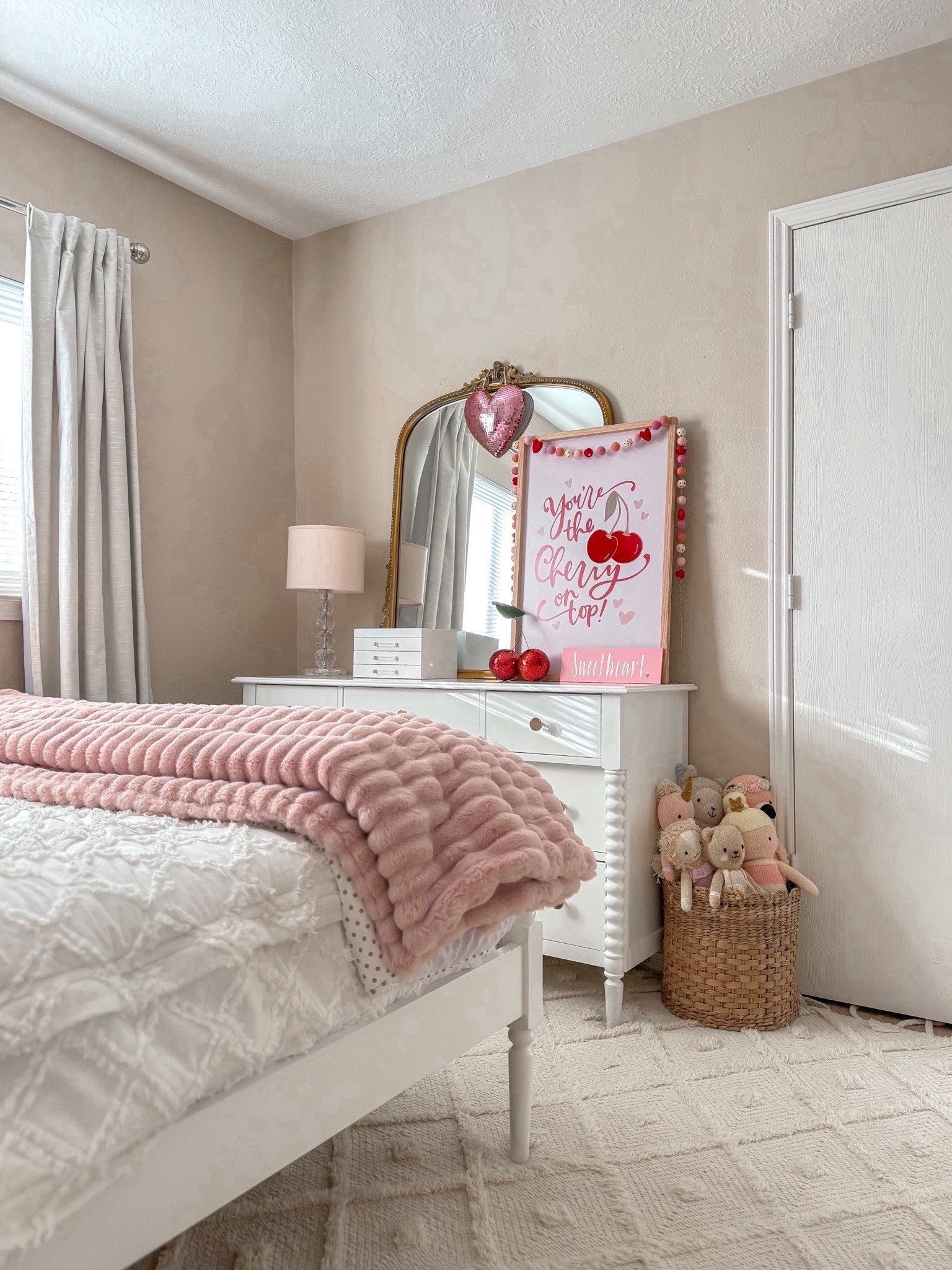 Valentine’s Day Bedroom Decor 

I added some fun disco cherries, a new Opal + Olive sign, and the disco heart from target to Bristol’s Bedroom 🍒

#bedroom #girlsbedroom #anthropologie #anthrohome #discoball #cherries #potterybarnkids #beddys #cuddleandkind #scallopbasket 

#LTKhome #LTKkids #LTKfamily