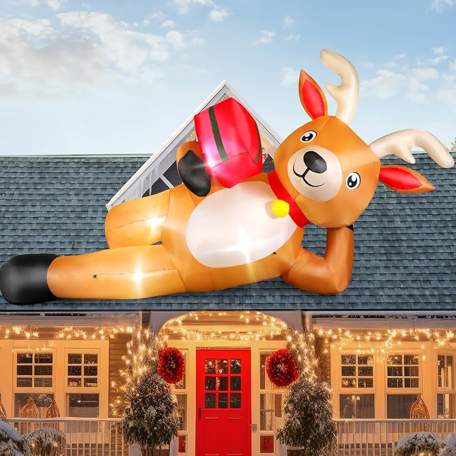 12 FT Giant Christmas Inflatable Reindeer Outdoor Decorations, Large Blow Up Reindeer with Gift B... | Amazon (US)