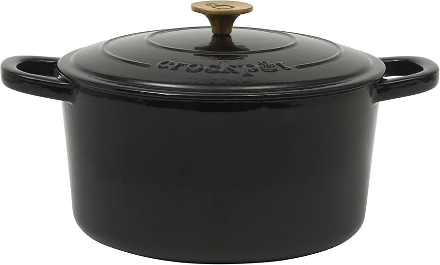 Crock Pot Artisan 7-Quart Round Cast Iron Dutch Oven with Lid – Black Enamel Finish, Gold Knob,... | Amazon (US)
