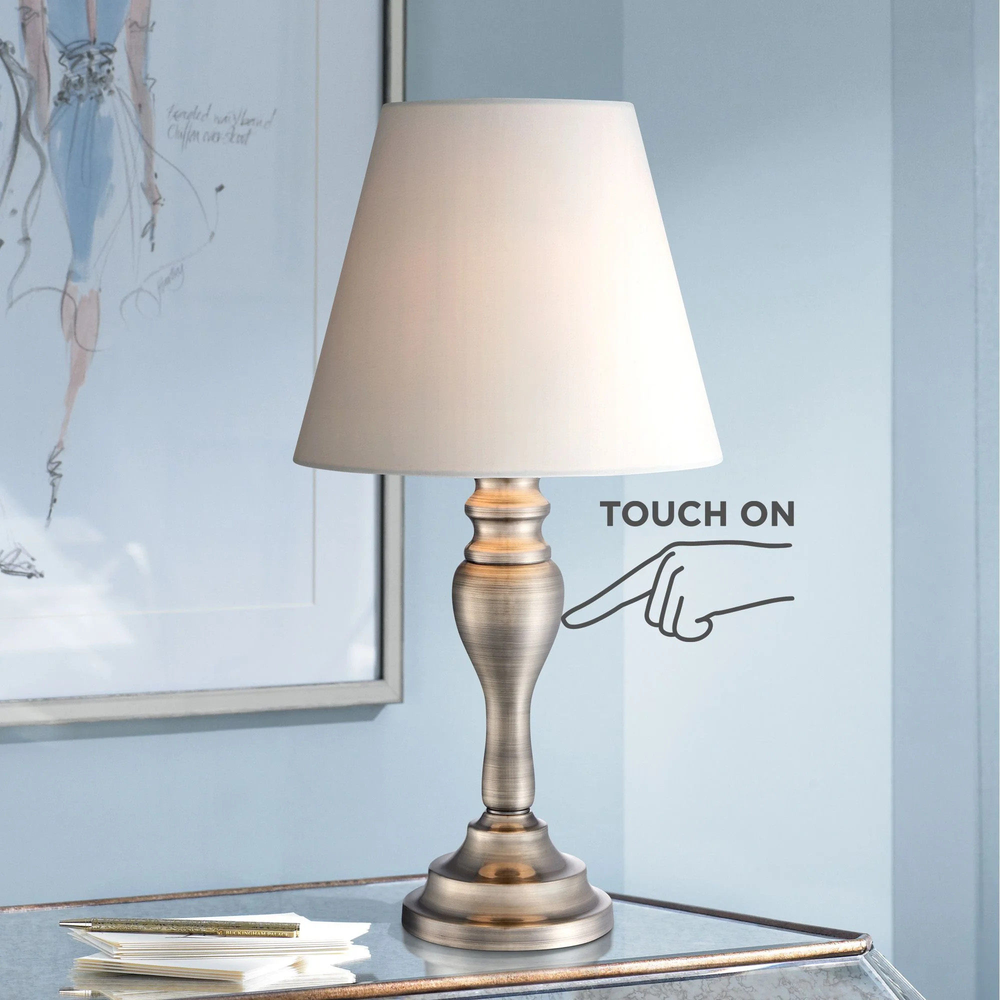 Regency Hill Traditional Desk Table Lamp 19 1/4" High Brass Candlestick White Bell Shade Touch On... | Walmart (US)