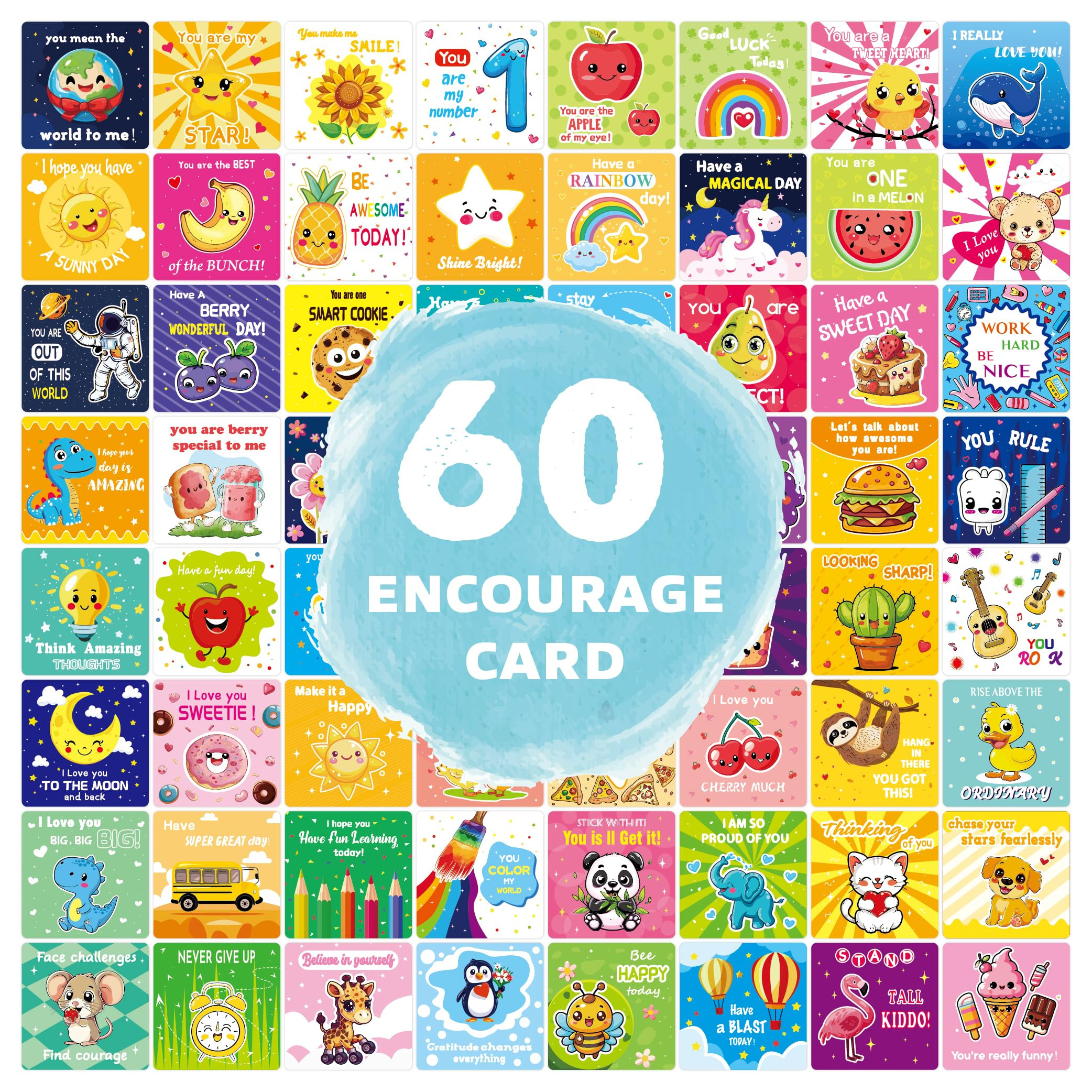 Lunch Box Notes for Kids – 60 Pcs Inspirational & Motivational Affirmation Cards, Cute Encourag... | Amazon (US)