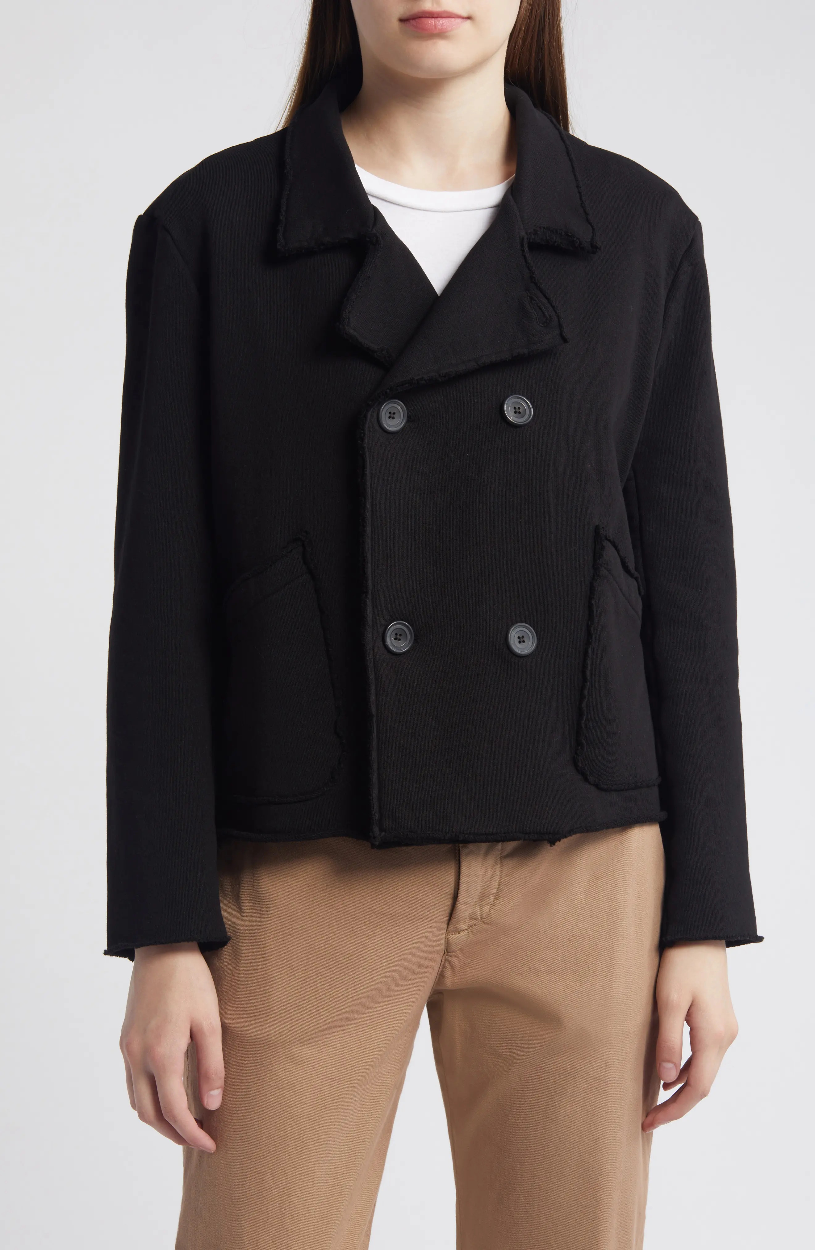 Frank & Eileen Mini Belfast Crop Knit Peacoat in White And British Royal Navy at Nordstrom, Size X-Small | Nordstrom