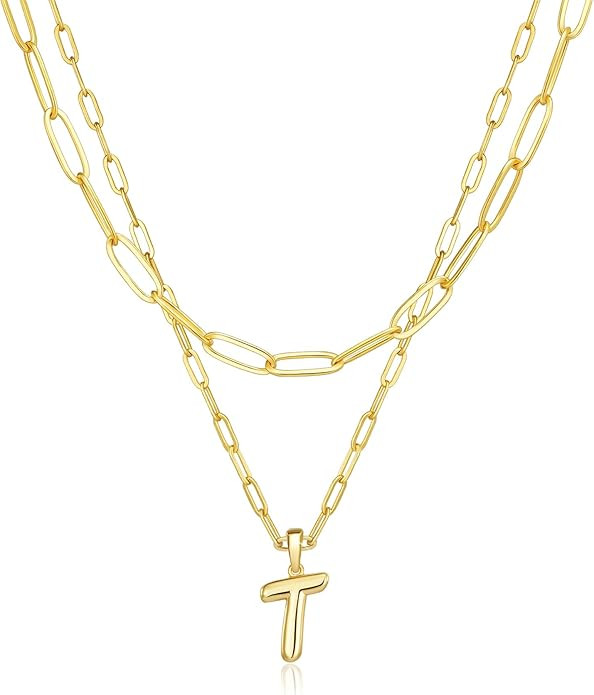 adoyi Gold Necklace for Women Layered Bubble Heart Letter Initial Necklaces for Women Trendy Jewe... | Amazon (US)