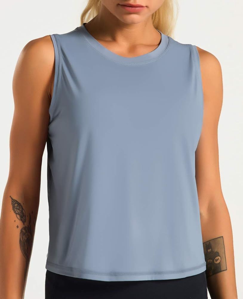 Amazon.com: Dragon Fit Women Sleeveless Yoga Tops Workout Cool T-Shirt Running Short Tank Crop To... | Amazon (US)