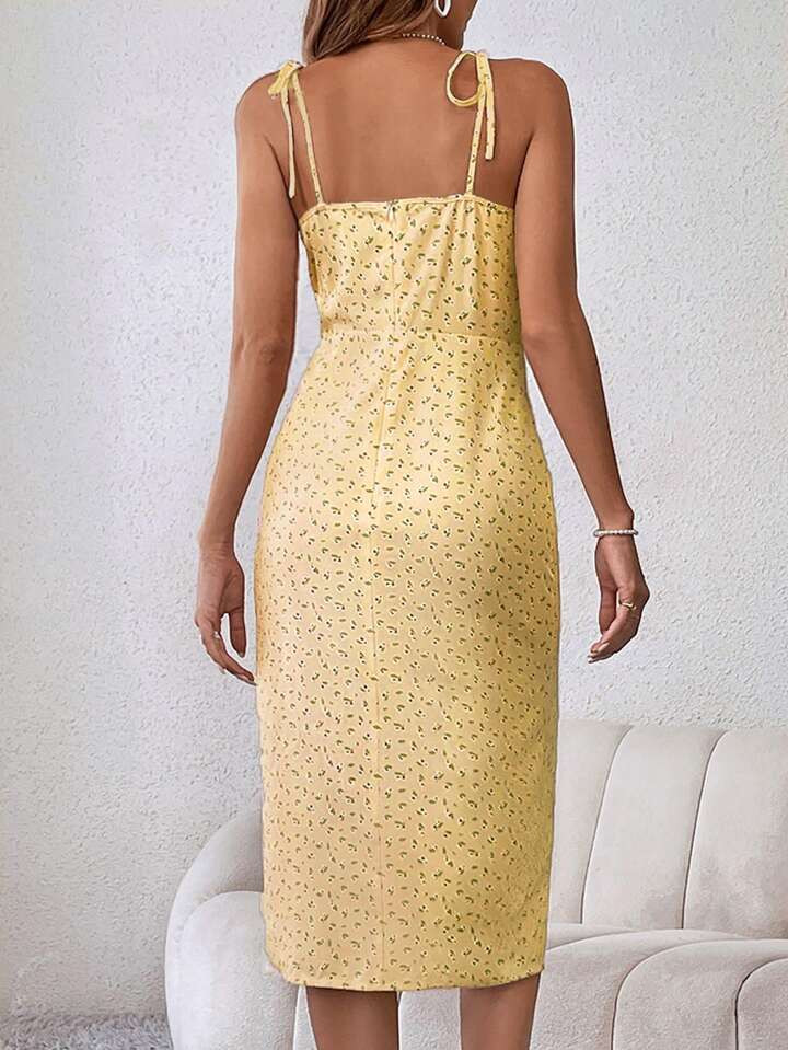 SHEIN VCAY Vestido Cami Floral Dits Amarrar o ombro Coxa dividida | SHEIN