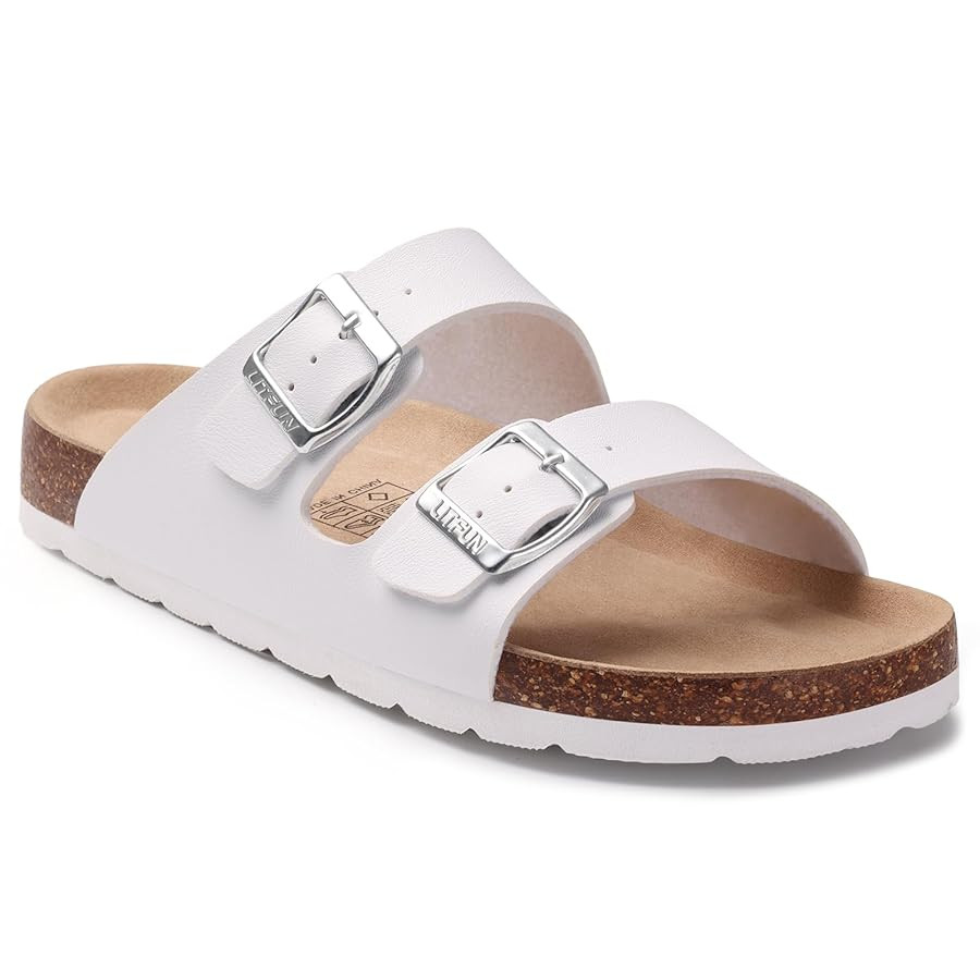 Litfun Women's Cork Footbed Sandal Summer Slip On Slide Sandals with Adjustable Buckle | Amazon (US)