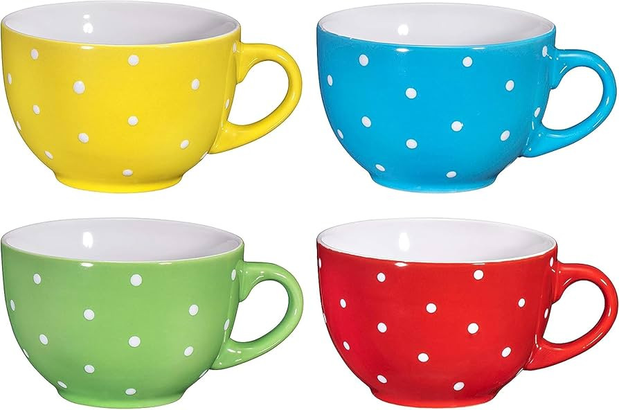 Bruntmor - Large Coffee Mug - 24 Oz Polka Dots Mug - Ceramic Soup Mug - Large Cereal Cups with Ha... | Amazon (US)