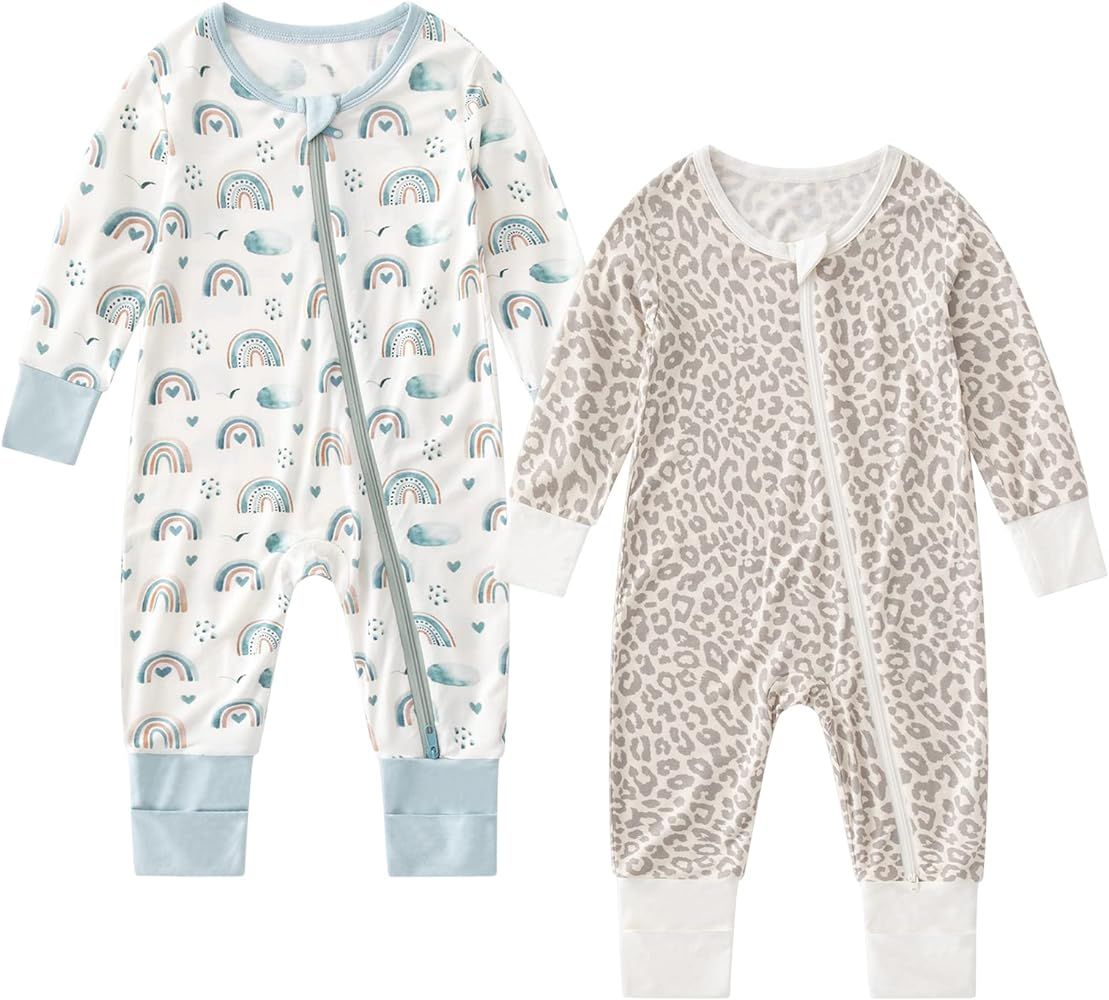 OPAWO Bamboo Baby Pajamas Girl 2pack Mittens Cuff 2 Way Zipper Soft Footless Sleeper Baby Boy New... | Amazon (US)