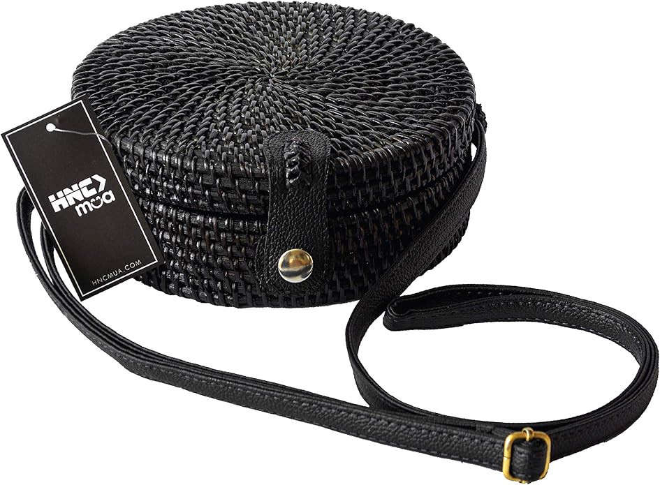 HNCmua Rattan Bag - Straw Bag - Round Rattan Crossbody Bag with Leather Strap for Women | Amazon (US)