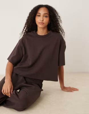 ASOS DESIGN co-ord interlock boxy cropped t-shirt in chocolate | ASOS (Global)
