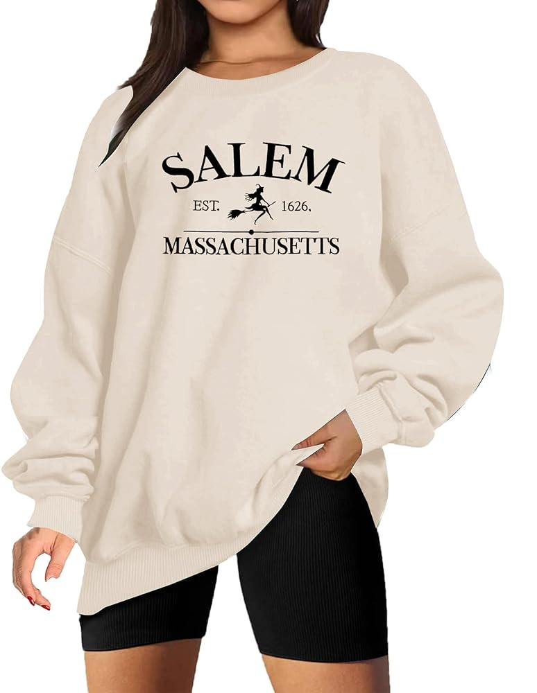MYHALF Halloween Sweatshirts Women Oversized Salem Massachusetts Shirts Hocus Pocus Tees Tops Fal... | Amazon (US)