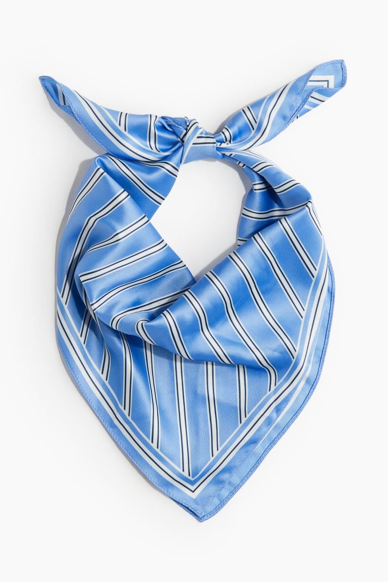 Printed Satin Scarf - Light blue/striped - Ladies | H&M US | H&M (US + CA)