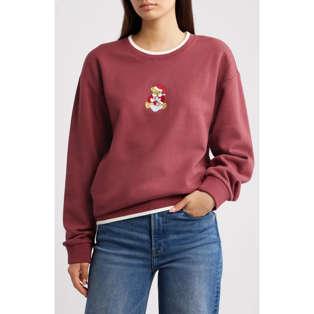 GOLDEN HOUR Teddy Bear Santa Embroidered Graphic Sweatshirt in Oxblood Red at Nordstrom Rack, Size Medium | Nordstrom Rack